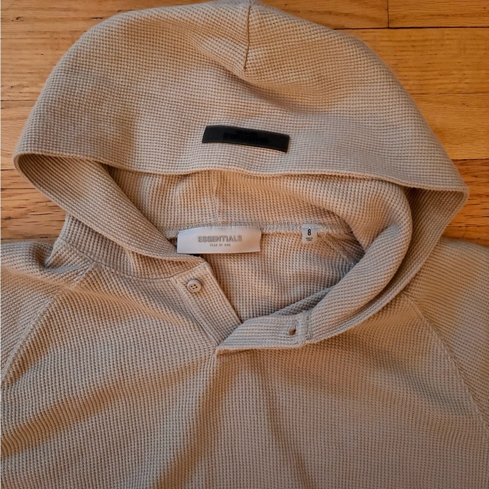 Essentials Fear of God Kids Waffle Knit Hoodie | Youth Size 8 | Neutral Beige